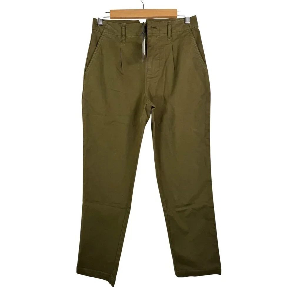 Alex Mill High waist Pleated Chino Pants Olive preppy 90s sz 2 - Picture 1 of 10